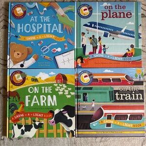Shine A Light Books Bundle Kane Miller Set of 4 Farm Train Plane Hospital Kids